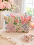 Floral Quilted Boxy Makeup Bag  Medium Size