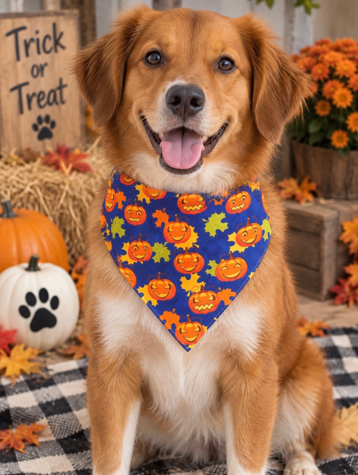 Medium Jack-O’-Lantern Fall Dog Bandana