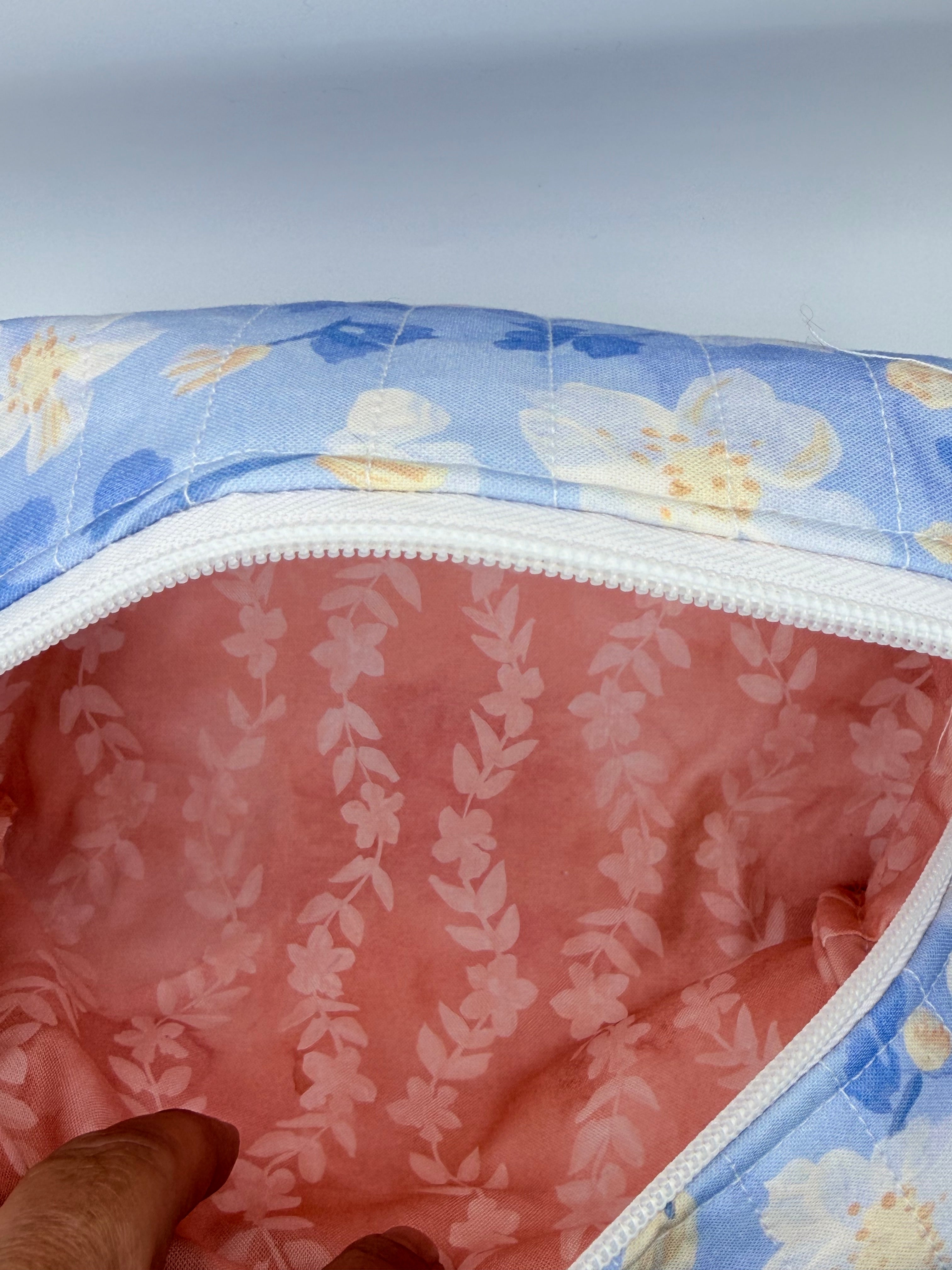 Blue Floral Quilted Cosmetic Bag