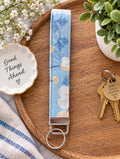 Blue Floral Handmade Wristlet Keychain