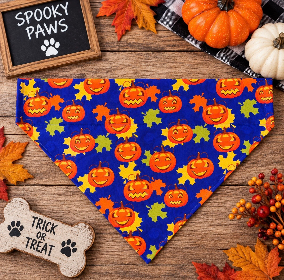 Medium Jack-O’-Lantern Fall Dog Bandana